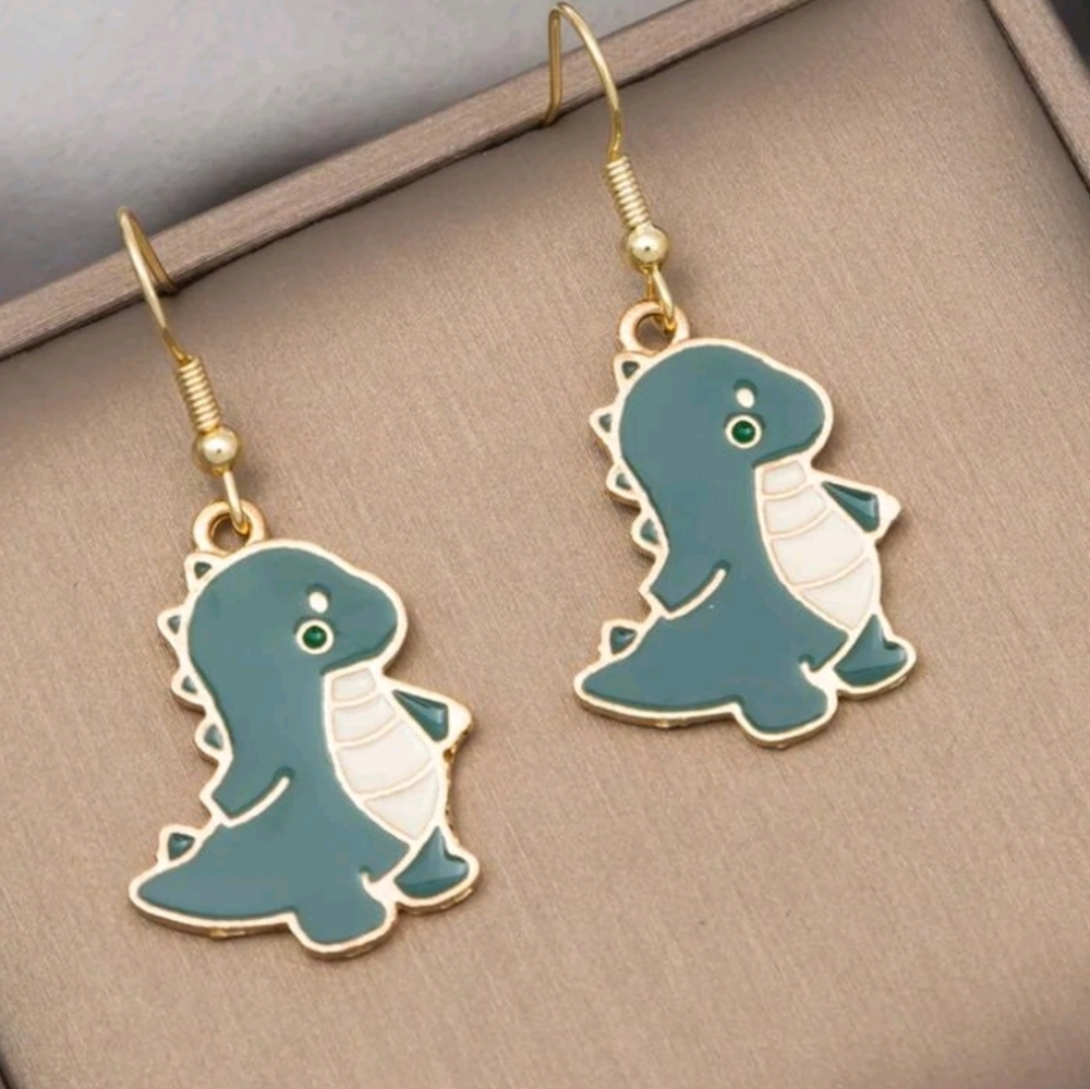 Gold Tone Baby Dinosaur T. Rex Earrings